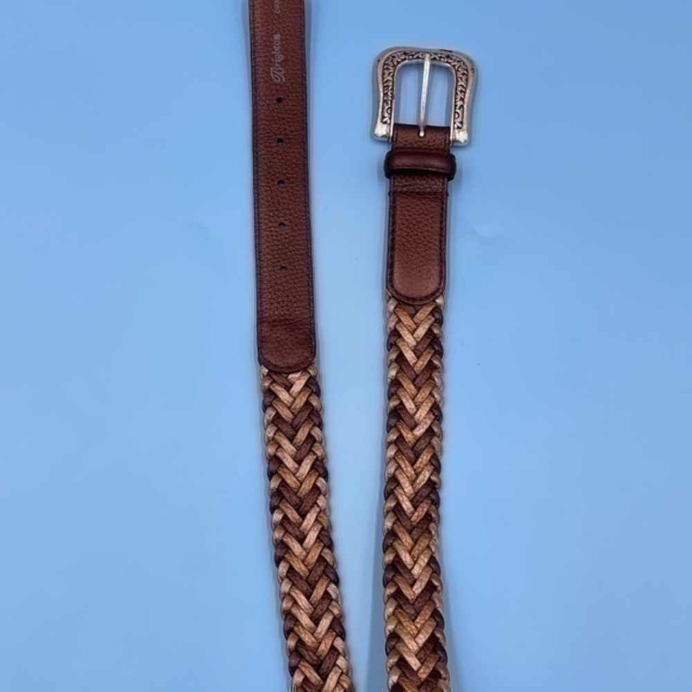 Vintage Brighton Engraved Buckle Braided Leather 90’s Belt